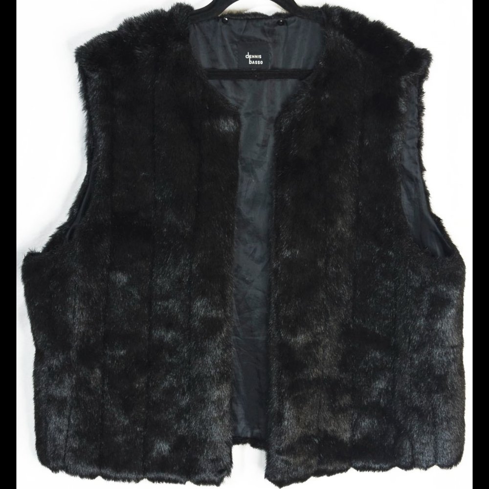 DENNIS BASSO 3X Black Lightwt Faux Fur Vest Lining for Dennis Basso Denim Jacket - Picture 1 of 7